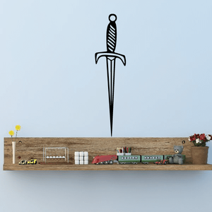 Dagger decal sticker with outlined dagger blade and detailed crossguard