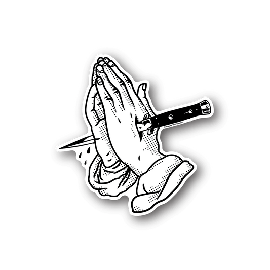 Image of Dagger in Praying Hands Sticker