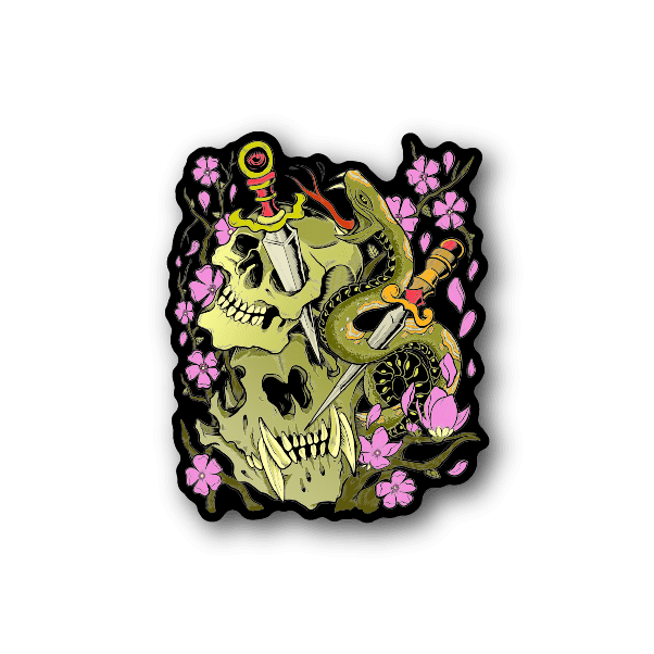 Image of Dagger in Snake and Skull Sticker