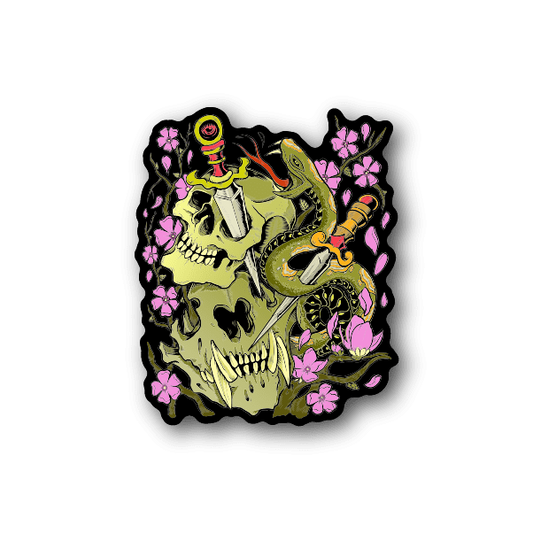 Image of Dagger in Snake and Skull Sticker