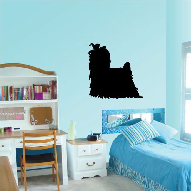 Yorkshire terrier silhouette decal, black dog in sitting pose