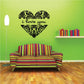 Black heart frame wall decal with ornate swirl border and “I love you” text