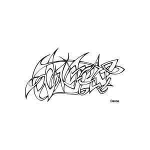 Black graffiti-style dance decal with stylized lettering