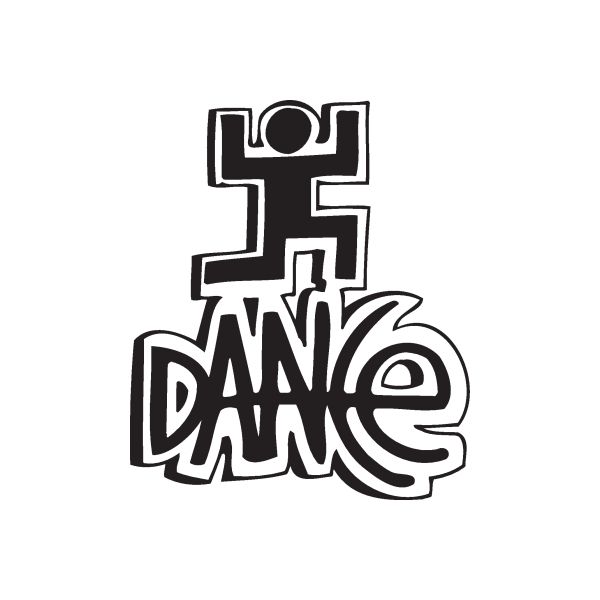 Dance graffiti decal with bold black 'DANCE' lettering and 'LOVE' sign above