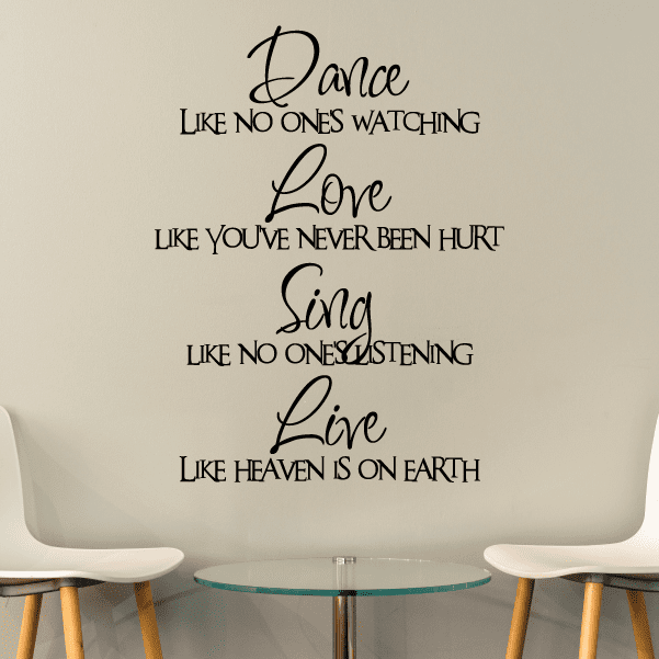 Motivational wall decal sticker with black cursive words: Dance, Love, Sing, Live