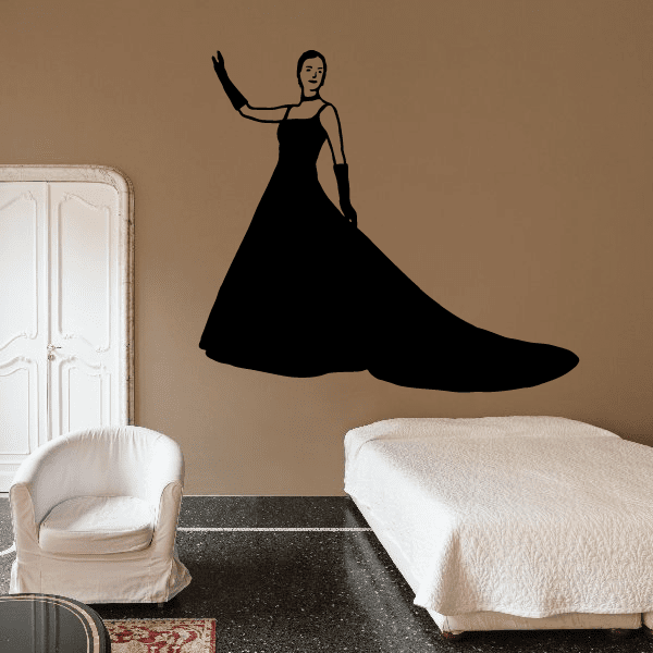 Dancing bride wall decal with black silhouette and flowing gown