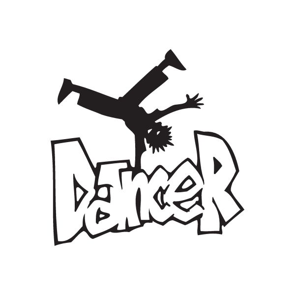 Graffiti dancer wall decal with black silhouette and spray-style letters
