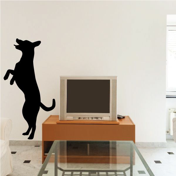 Black dancing dog wall decal with full-body standing pose