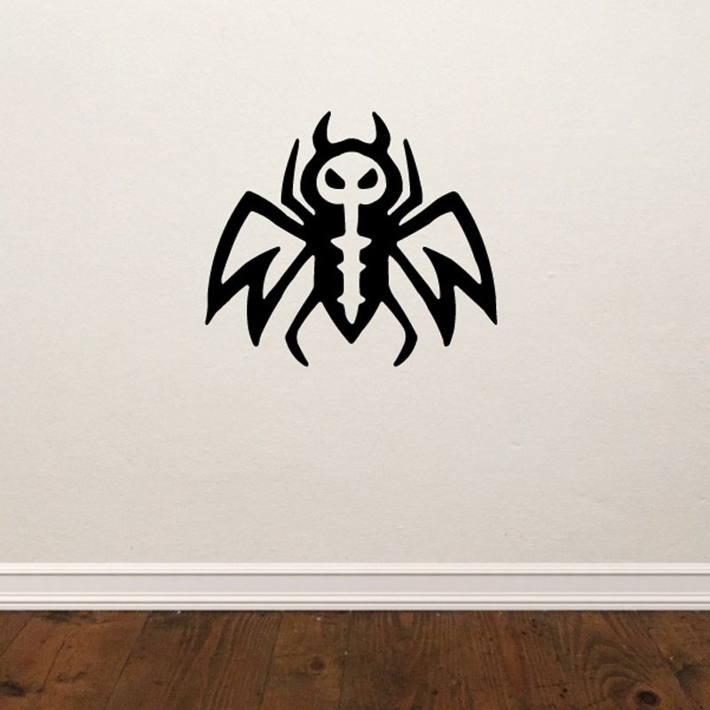 Black stylized bug decal with sharp horns and wings, evil emblem design