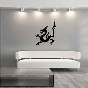 Dancing fire dragon wall decal with black fiery tail design