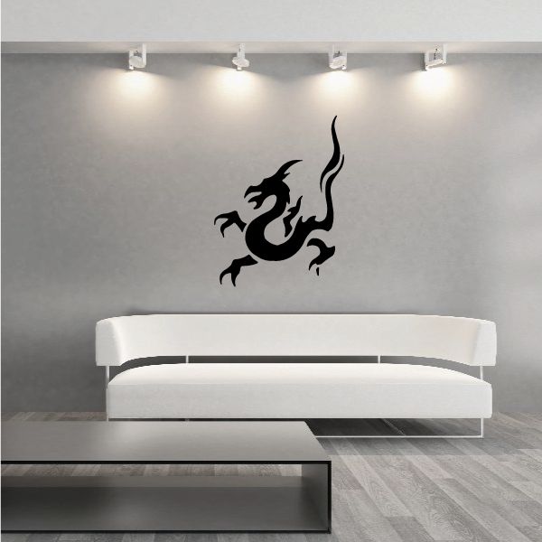 Dancing fire dragon wall decal with black fiery tail design