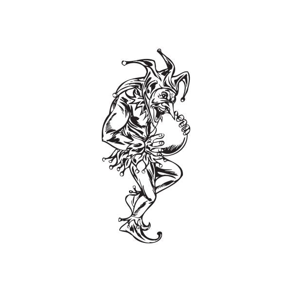 Dancing jester decal, black outline of a jester with hat and playful pose