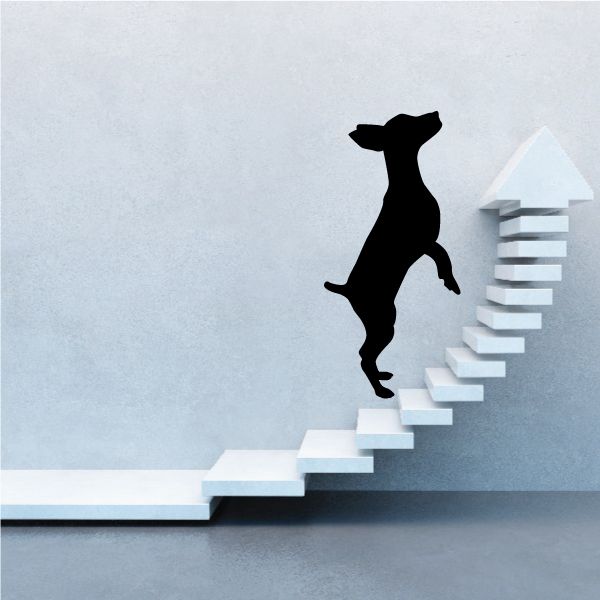 Dancing mini pin decal of a black cat on rising stair steps