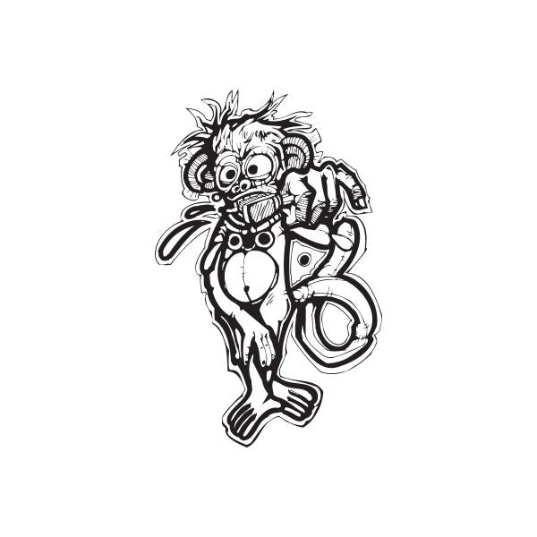 Black-and-white graffiti-style dancing monkey sticker decal with cartoon face