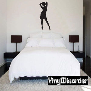 Dancing woman dress silhouette wall decal, black figure posing with one arm up