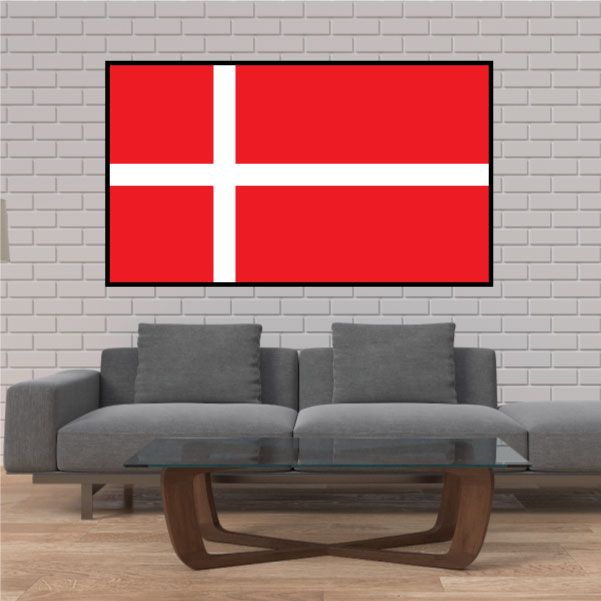 Denmark flag sticker, rectangular red with white Nordic cross