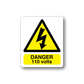 Triangular hazard sticker with lightning icon and DANGER 110 volts text