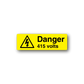 Yellow Danger 415 volts sticker with black warning triangle and lightning bolt