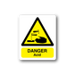 Hazard warning sticker with yellow triangle and black “DANGER Acid” text