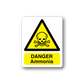 Warning hazard sticker with yellow triangle skull and crossbones, Danger Ammonia text