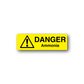 Danger ammonia sticker, yellow hazard label with black warning triangle and DANGER Ammonia text
