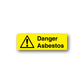 Yellow Danger Asbestos warning sticker with black triangle and Danger Asbestos text