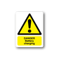 Danger battery charging sticker with yellow warning triangle and black exclamation mark
