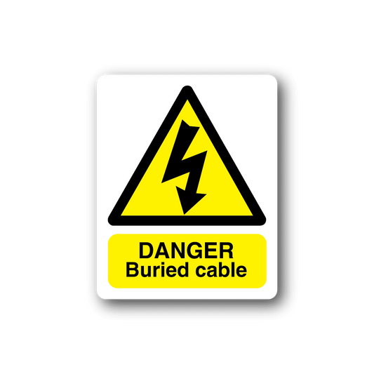 Image of Danger Burried Cable White and Yellow Sticker