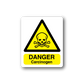 Carcinogen danger warning sticker with yellow hazard triangle skull and 'DANGER Carcinogen'