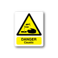 Caustic danger sticker with yellow triangle hazard symbol and DANGER Caustic text