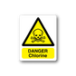 Danger chlorine warning sticker with skull-and-crossbones hazard triangle