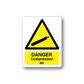 Danger compressed air sticker with yellow triangle and warning text