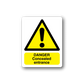 Concealed entrance danger sticker with yellow warning triangle and text