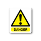 Danger warning sticker with yellow hazard triangle and bold DANGER text