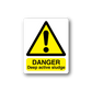 Rectangle warning sticker: yellow triangle exclamation and 'DANGER Deep active sludge' text