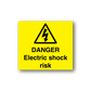 Warning electric shock risk sticker, yellow rectangle with danger text and triangle icon