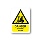 Danger forklift trucks sticker with yellow warning triangle and bold black DANGER text