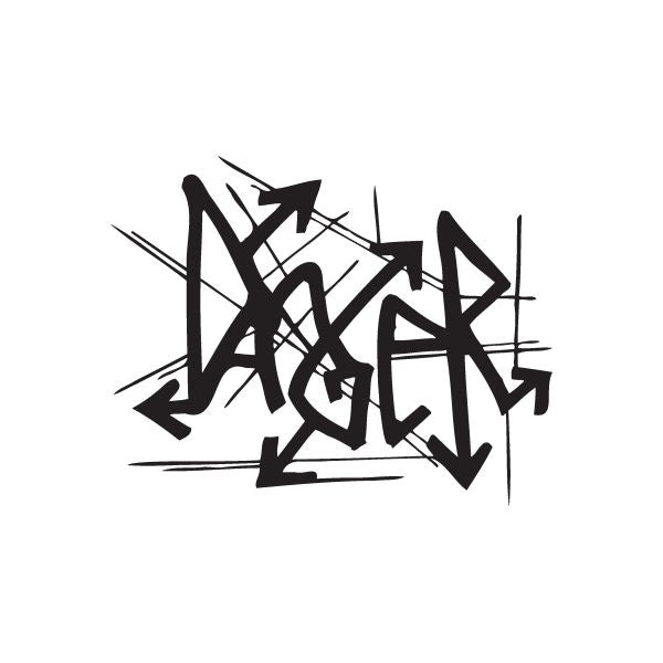 Graffiti decal with bold black, layered lettering