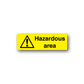 Hazardous area sticker, yellow with black warning triangle and 'Hazardous area' text