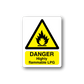Rectangle danger sticker with yellow flame warning triangle and 'DANGER' text