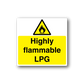 Highly flammable LPG warning sticker with flame triangle symbol