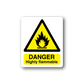 Danger highly flammable sticker with yellow warning triangle and flame, DANGER text