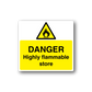 Danger highly flammable store sticker with flame triangle and yellow label