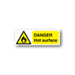 Rectangle danger hot surface sticker with yellow triangle flame and bold black text