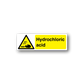 Hydrochloric acid warning rectangle sticker with yellow field and hazard triangle