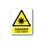 Danger Lazer Hazard sticker with yellow hazard triangle and bold DANGER Laser hazard text