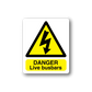 Safety warning sticker, yellow hazard triangle with lightning and “DANGER Live busbars”