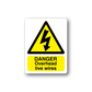 Danger live wires sticker: yellow warning triangle with overhead text