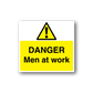 Rectangle danger sticker with yellow hazard triangle and DANGER Men at work