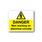 Warning electrical circuits sticker with yellow triangle and bold 'DANGER' text